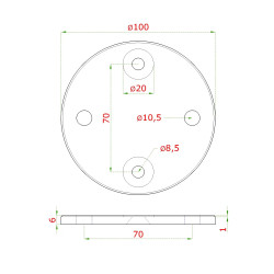 Úchyt na bočné kotvenie stĺpu ø 42.4mm, (kotviaca platňa ø 100 /6mm), brúsená nerez K320 /AISI304 Úchyt na bočné kotvenie stĺpu ø 42.4mm, (kotviaca platňa ø 100 /6mm), brúsená nerez K320 /AISI304